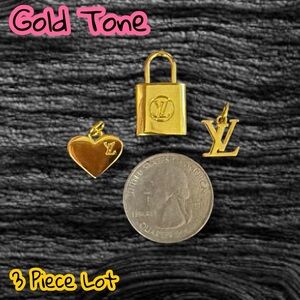 3 Piece Lot Gold Tone LV Zipper Pull Button Charm Pendants